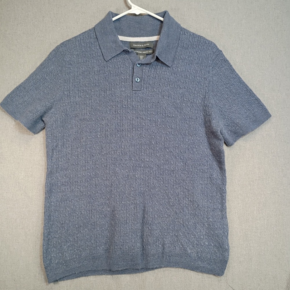 Grayson & Dunn Womens L 100% Extrafine Merino Wool Knit Polo Sweater Top Blue